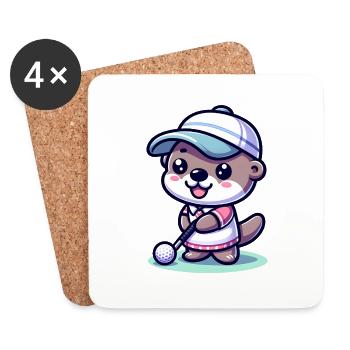 Lustiger Otter Golfspieler auf dem Golfplatz - Untersetzer (4er-Set) - Weiß - Vorne
