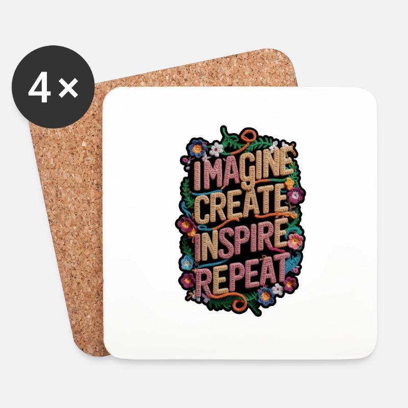 Imagine create inspire repeat - Coasters (set of 4) - white