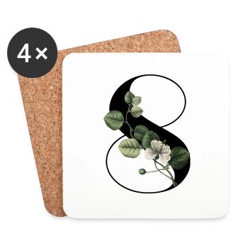 Numéro 8 floral vert -8e anniversaire floral - Dessous de verre (lot de 4) - blanc - Devant