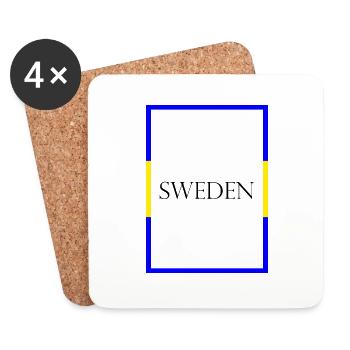 Suède, Suède, Lettrage de déclaration avec drapeau - Dessous de verre (lot de 4) - blanc - Devant