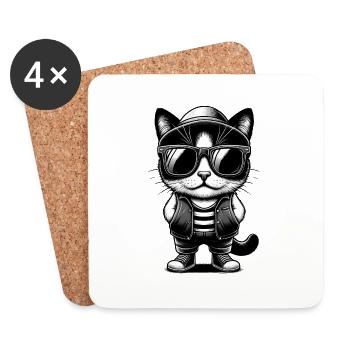 Chat mignon avec des lunettes de soleil - Dessous de verre (lot de 4) - blanc - Devant