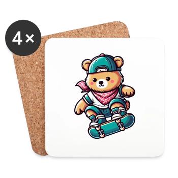 Ours patineur mignon - Dessous de verre (lot de 4) - blanc - Devant