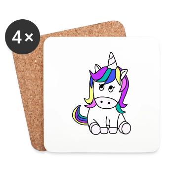 Unicorn design, colorful, big eyes, cute - Coasters (set of 4) - white - Front