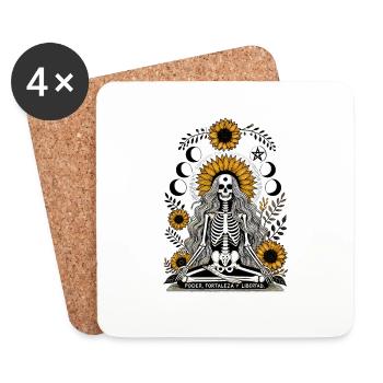 Yogi Skeleton with Sunflowers Art Halloween Design - Coasters (set of 4) - white - Front