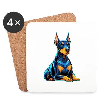 Doberman assis avec vue sur le chien - Dessous de verre (lot de 4) - blanc - Devant