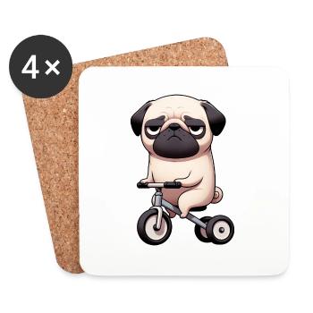 Drôle de carlin sur tricycle chien bizarre courant - Dessous de verre (lot de 4) - blanc - Devant
