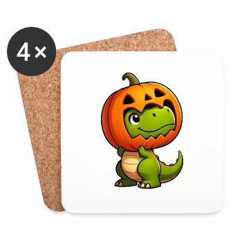 Halloween Dino Dinosaurier T-Rex Kürbis Hut Helm - Untersetzer (4er-Set) - Weiß - Vorne