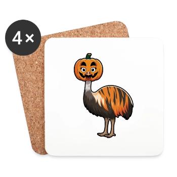 Halloween Oiseau Autruche Emu Citrouille Drôle Fantaisiste - Dessous de verre (lot de 4) - blanc - Devant