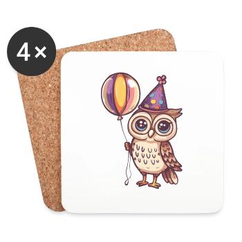 hibou anniversaire bébé - Dessous de verre (lot de 4) - blanc - Devant