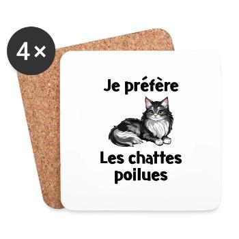 JE PREFERE LES CHATTES POILUES - Dessous de verre (lot de 4) - blanc - Devant