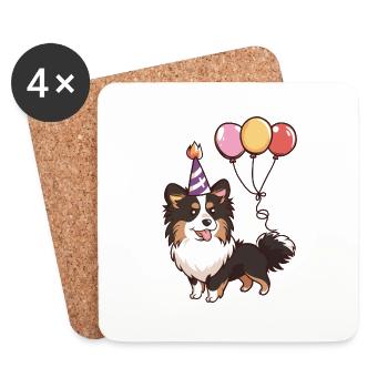 Border Collie Chiens Anniversaire Bébé - Dessous de verre (lot de 4) - blanc - Devant