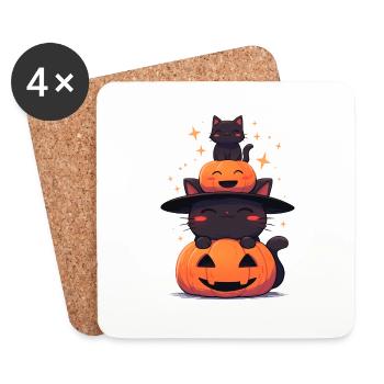 Niedliche Halloween Katzen mit Kürbissen - Untersetzer (4er-Set) - Weiß - Vorne