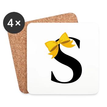 Lettre s nœud jaune - Dessous de verre (lot de 4) - blanc - Devant