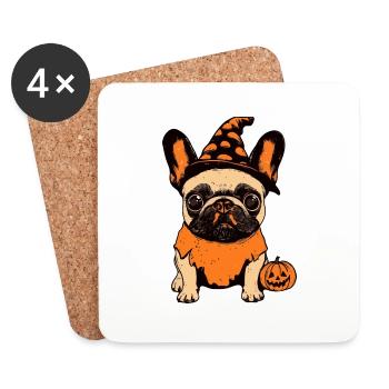 Französische Buldogge Hund Halloween Zombie - Untersetzer (4er-Set) - Weiß - Vorne