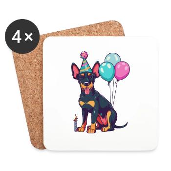 Dobermann Hund Geburtstag Comic - Untersetzer (4er-Set) - Weiß - Vorne