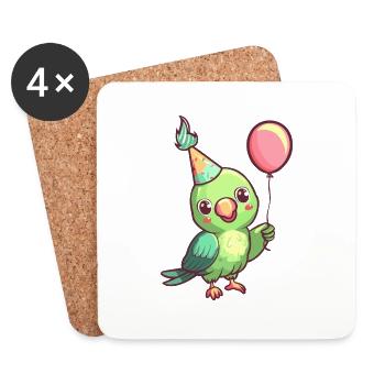 Bande dessinée d’anniversaire de perroquet - Dessous de verre (lot de 4) - blanc - Devant