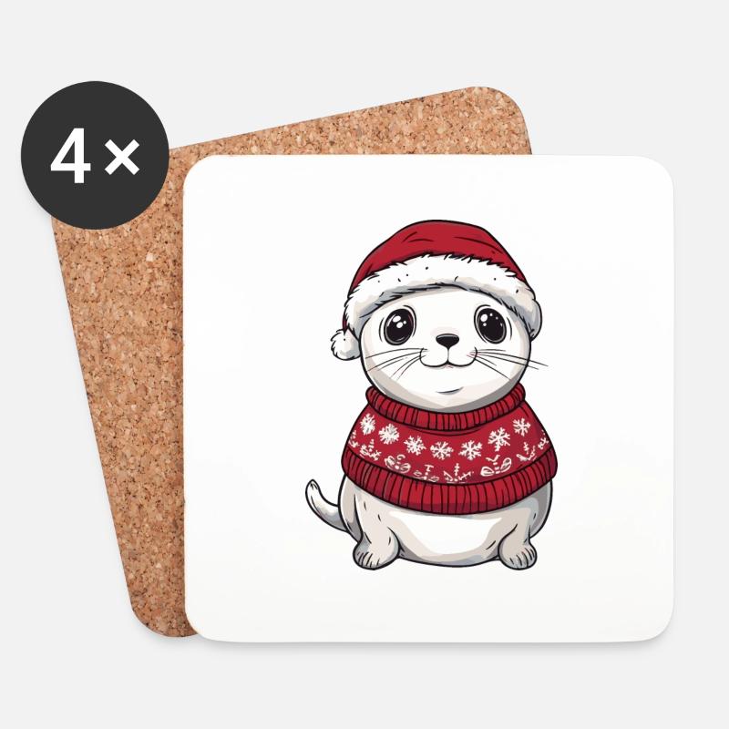 Robbe Tier Weihnachten - Untersetzer (4er-Set) - Weiß
