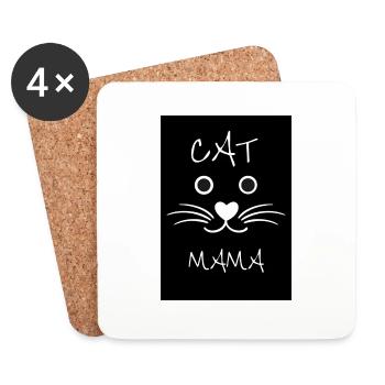 Cat Mama with Cute Cat Face and Whiskers - Coasters (set of 4) - white - Front