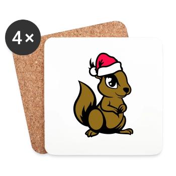 Écureuil Bande dessinée Animal Noël - Dessous de verre (lot de 4) - blanc - Devant
