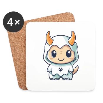 Dinosaur triceratops Halloween Ghost - Coasters (set of 4) - white - Front