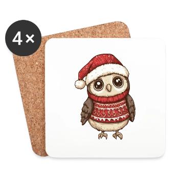 Hibou Noël - Dessous de verre (lot de 4) - blanc - Devant