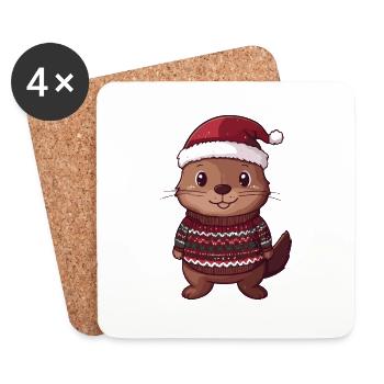 Biber Weihnachten - Untersetzer (4er-Set) - Weiß - Vorne