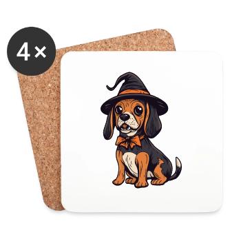 Beagle Hund Halloween Comic Lustig - Untersetzer (4er-Set) - Weiß - Vorne