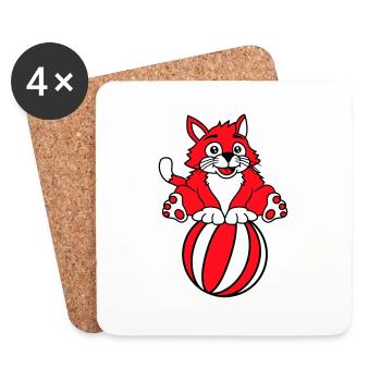 Circus Cat Balanced Beach Ball Game Fun Fun - Coasters (set of 4) - white - Front