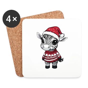 Zebra Weihnachten Comic - Untersetzer (4er-Set) - Weiß - Vorne