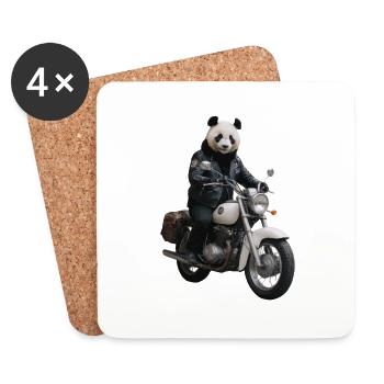 Panda motard - Dessous de verre (lot de 4) - blanc - Devant