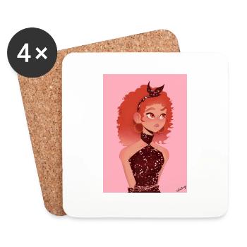 Illustration of an animated girl with red ✨ hair - Coasters (set of 4) - white - Front