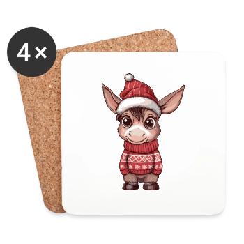 Bande dessinée de Noël de l’âne - Dessous de verre (lot de 4) - blanc - Devant