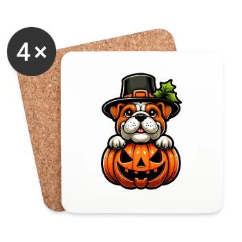 Halloween Bulldog Pumpkin Cartoon Cute - Coasters (set of 4) - white - Front