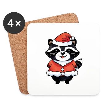 Raton laveur Noël Aquarelles - Dessous de verre (lot de 4) - blanc - Devant