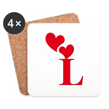 Lettre l cœur rouge - Dessous de verre (lot de 4) - blanc - Devant