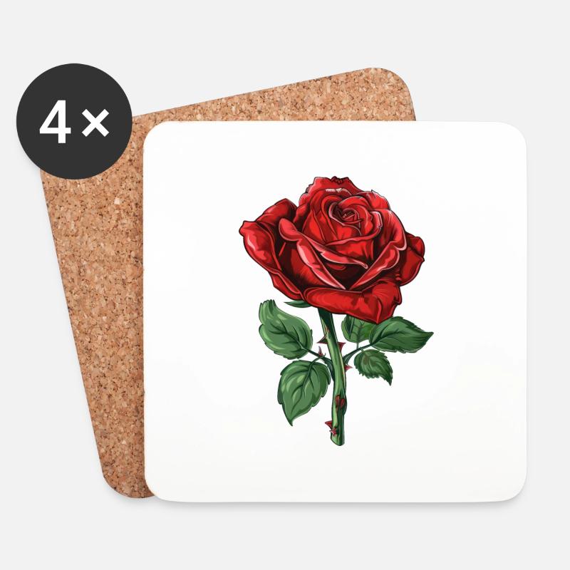 Rote Rose - Untersetzer (4er-Set) - Weiß