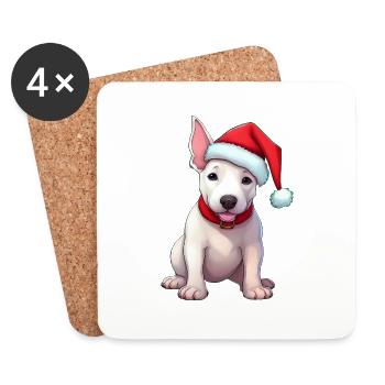 Bull Terrier with Santa Hat - Coasters (set of 4) - white - Front