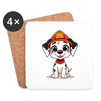 Happy Firefighter Dog in Red Helmet - Coasters (set of 4) - white - Front