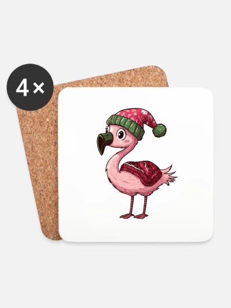 Flamingo Weihnachten Comic - Untersetzer (4er-Set) - Weiß
