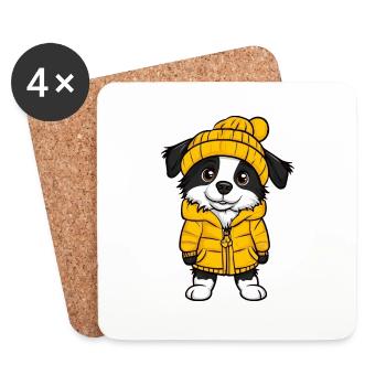 Border Collie Hund Winter - Untersetzer (4er-Set) - Weiß - Vorne
