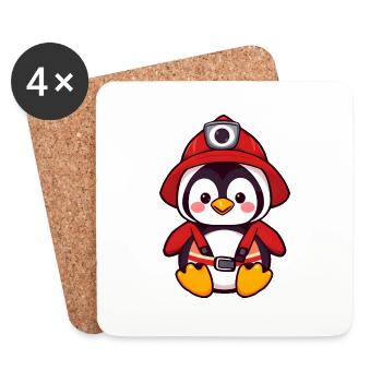 Brave Penguin Firefighter Rescuing - Coasters (set of 4) - white - Front