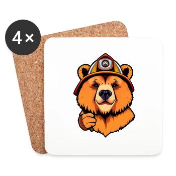 Ours en peluche courageux pompier prêt à l’action - Dessous de verre (lot de 4) - blanc - Devant