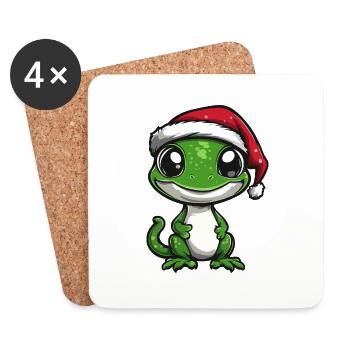Echse Weihnachten Niedlich - Untersetzer (4er-Set) - Weiß - Vorne