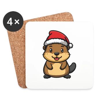 Castor Noël Mignon - Dessous de verre (lot de 4) - blanc - Devant