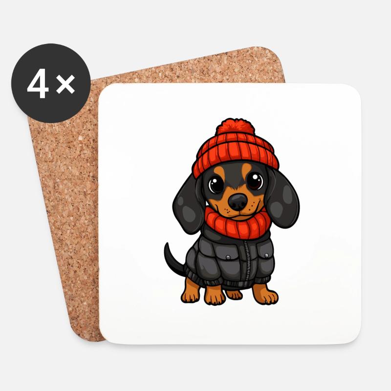 Dackel Dachshund Stylisch - Untersetzer (4er-Set) - Weiß