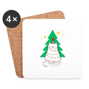 Arbre de Noël pour chat - Dessous de verre (lot de 4) - blanc - Devant