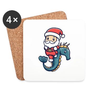 Seepferd Weihnachtsmann - Untersetzer (4er-Set) - Weiß - Vorne