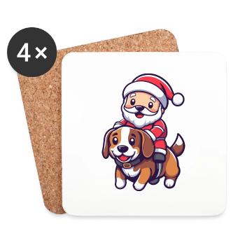 Beagle Hund Weihnachtsmann - Untersetzer (4er-Set) - Weiß - Vorne