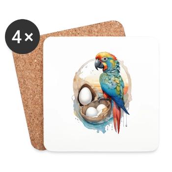 Perroquet Aquarelle - Dessous de verre (lot de 4) - blanc - Devant