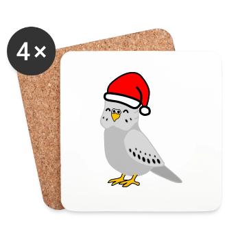 Christmas - Festive Gray Budgie - Coasters (set of 4) - white - Front